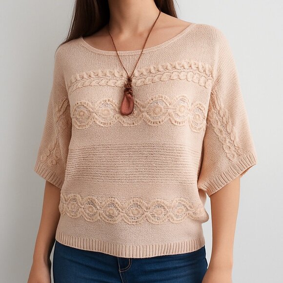New York & Company XL Blush Pink Cable Knit Dolman Sleeve Sweater Pullover Top - Picture 1 of 13